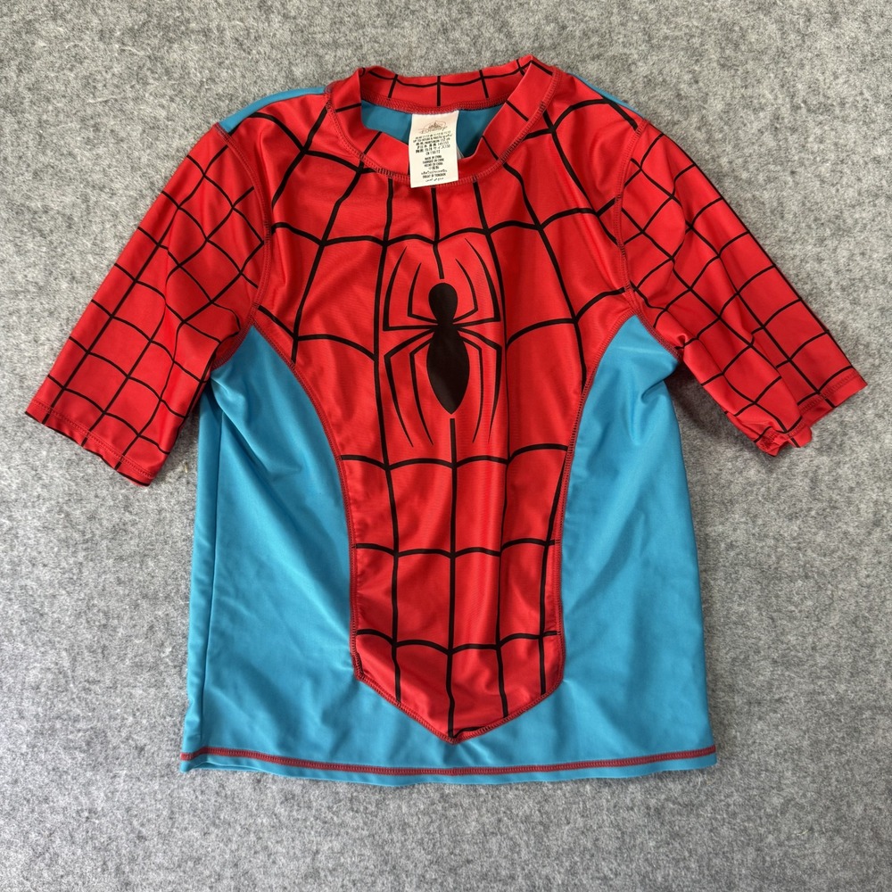 Disney Marvel Spider-Man Rash Guard 11/12 Blue Red Spider Web Print